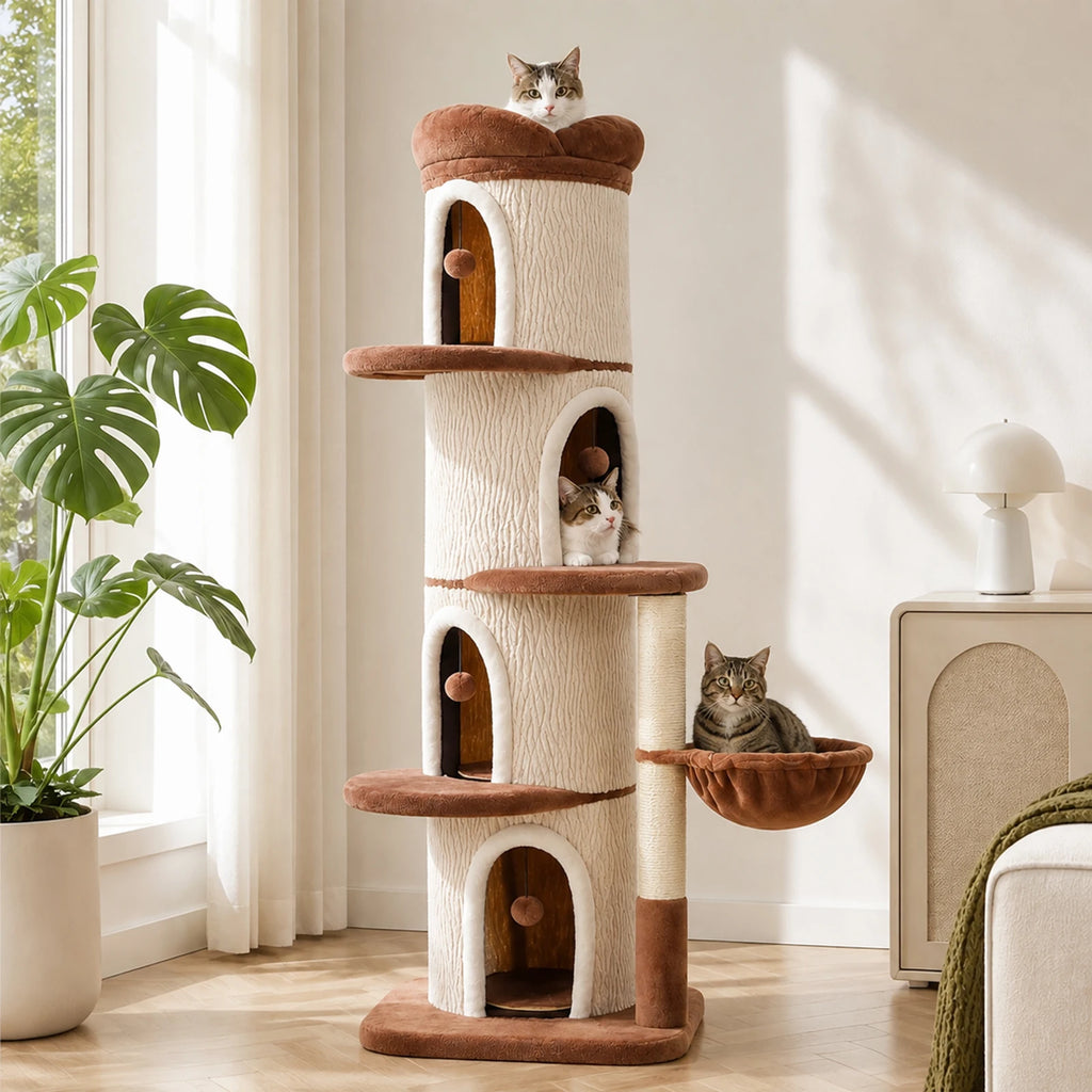 Large Cat Tree with Multiple Condos & Flower Bed