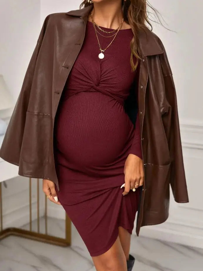 Long-Sleeve Fitted Maternity Dress