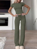 Solid Short-Sleeve Top & Pants Set