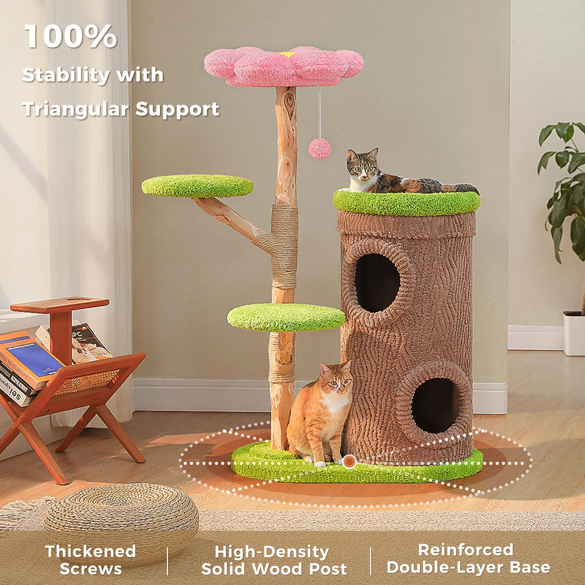 Large Cat Tree with Multiple Condos & Flower Bed