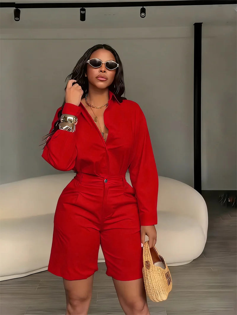 Women's Long-Sleeve Shirt and Shorts Set