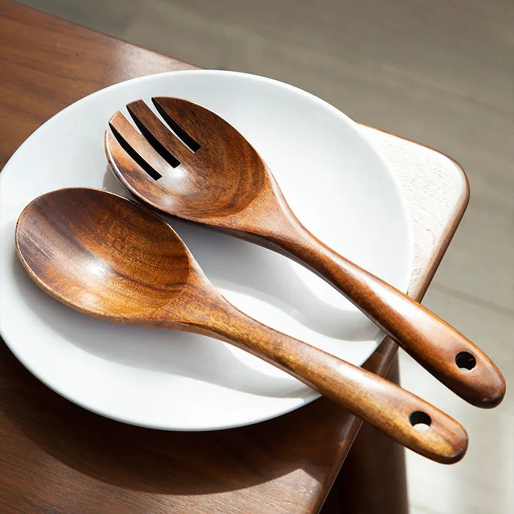 AJOYOUS Wooden Salad Servers — 2 Pieces