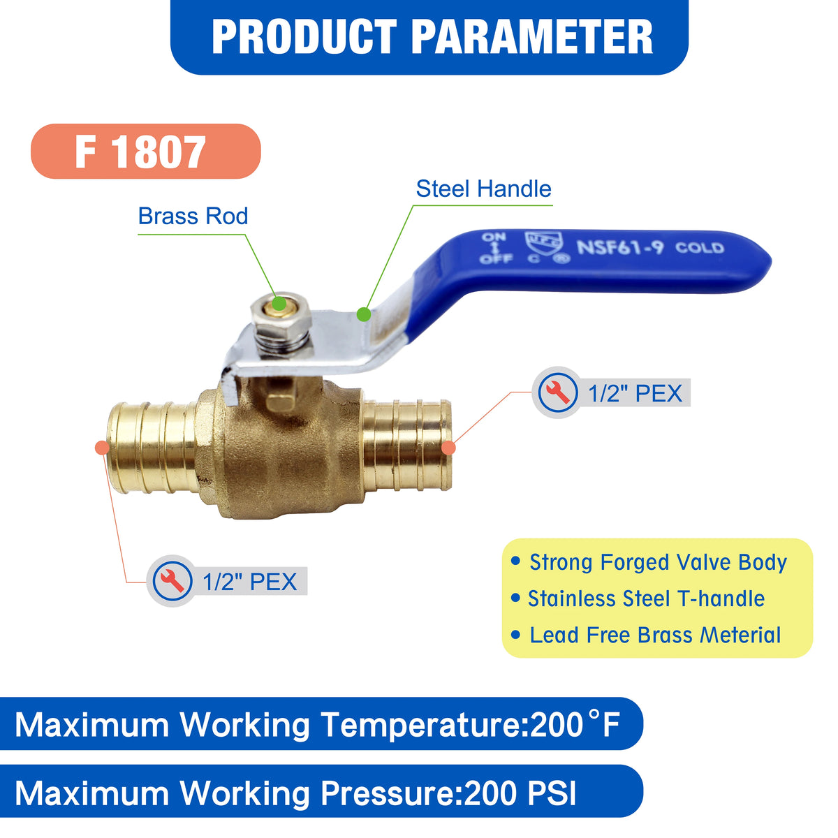 KING SMART 1/2" Full Port PEX Ball Valve, 10-Pack