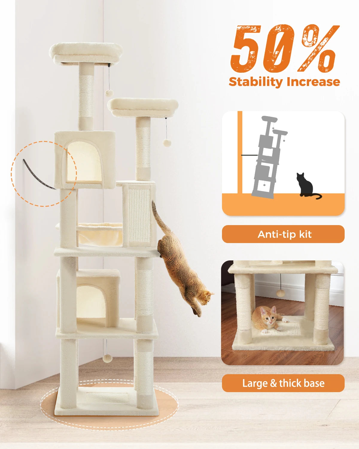 Multi-Level Cat Tree with Scratching Posts, Cozy Condo, Hammock, Large Cat Tower for Indoor Cats, Cat Scratching Board, Cat Toys Whispering Desires Shoppe