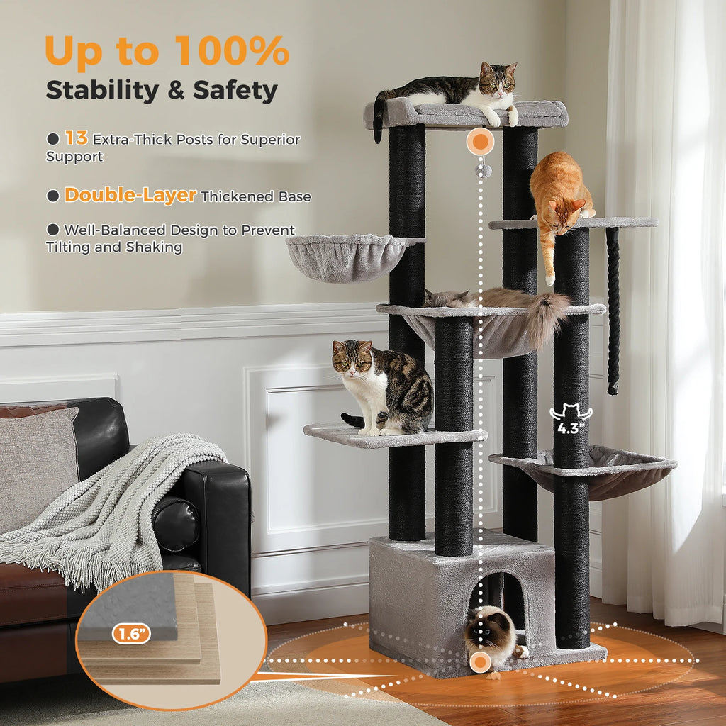 Large Cat Tree for Big Cats Robust Cat Tower with Several Levels Cat House Climbing Tree with Hammock 11 Sisal Posts Large Perch Whispering Desires Shoppe