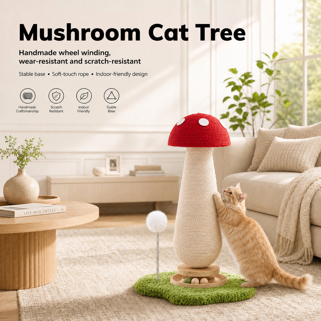 Mushroom or Carrot Cat Scratching Post with Ball Toy