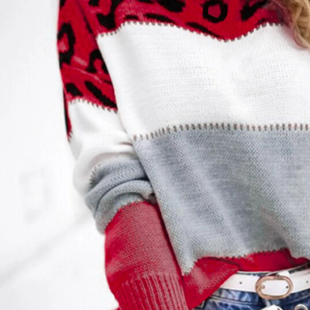 Women Sweaters Contrast Leopard Color Pullovers Loose Autumn Winter Long Sleeve Sweater Jumper Pull Femme Knitwear Oversized Dsers
