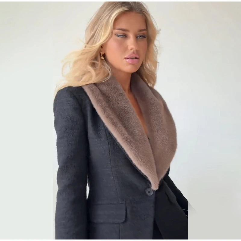 Women's Faux-Fur-Trim Blazer and Mini Skirt Set