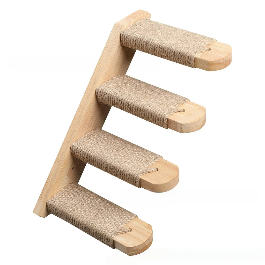 Wall-Mounted Wooden Cat Climbing Stairs