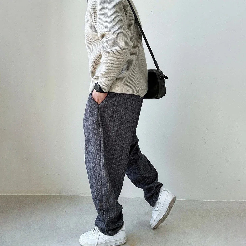 Men's Wide-Leg Drawstring Streetwear Pants