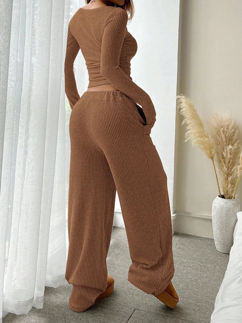Solid Pullover Top & Pants Set