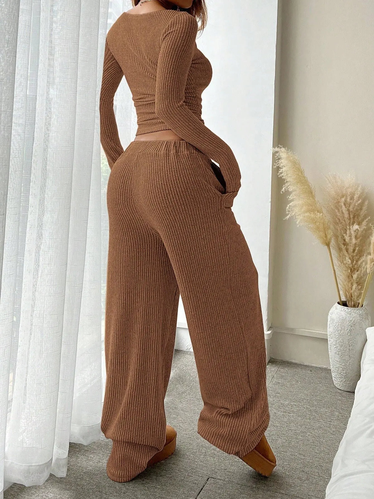 Solid Pullover Top & Pants Set
