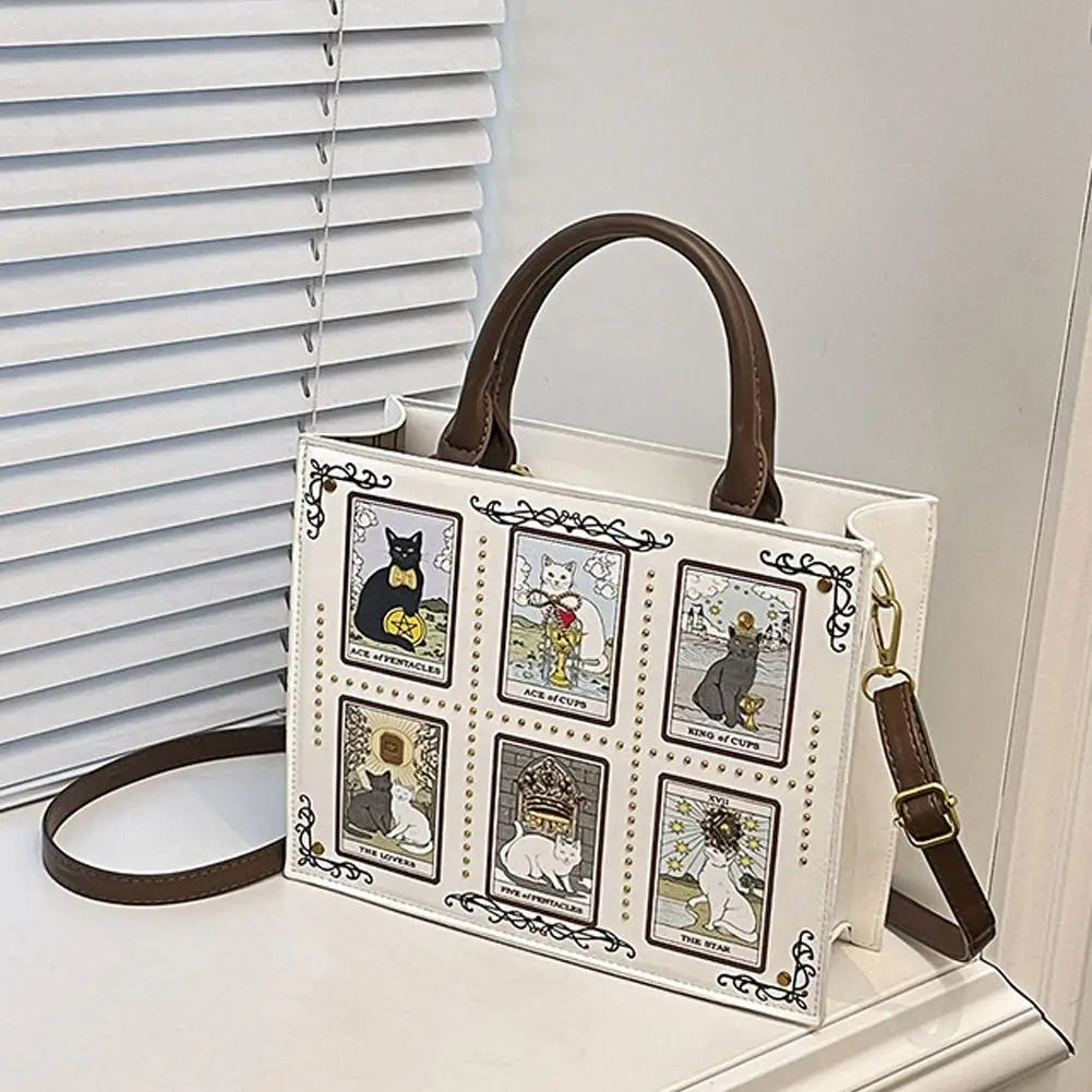 Cat Tarot Print PU Handbag
