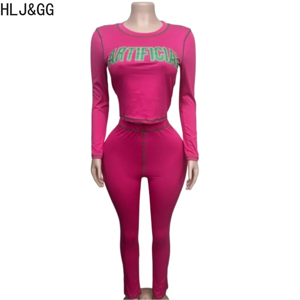 Women's Contrast Letter-Print Top and Flared Pants Set