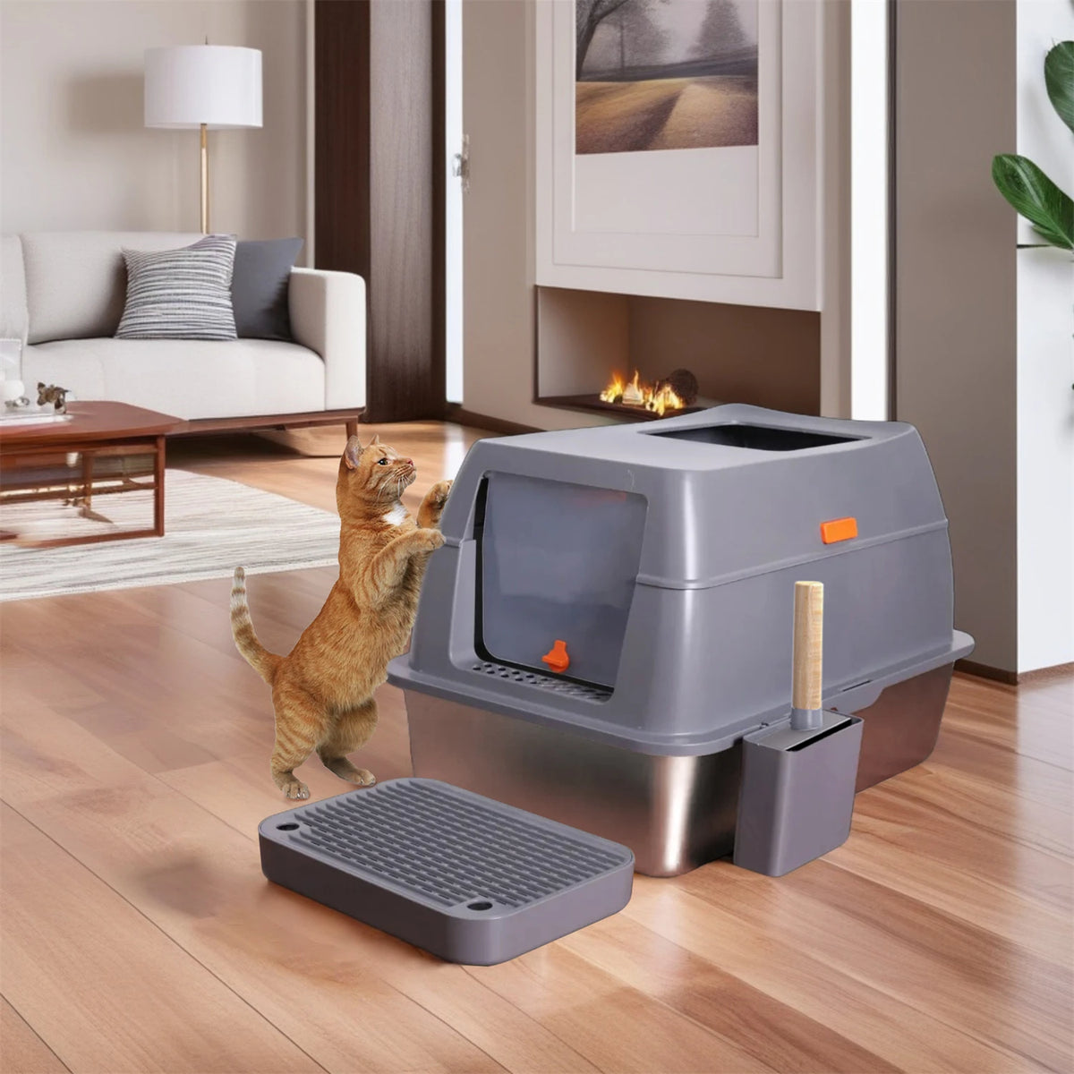Enclosed Stainless Steel & ABS Cat Litter Box