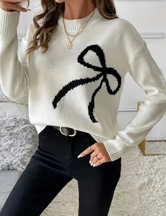 Elegant Casual Knit Sweater with Fashionable Bowtie for Women Warm Long Sleeve Top for Spring Autumn Holiday Travel Versatile Es Whispering Desires Shoppe