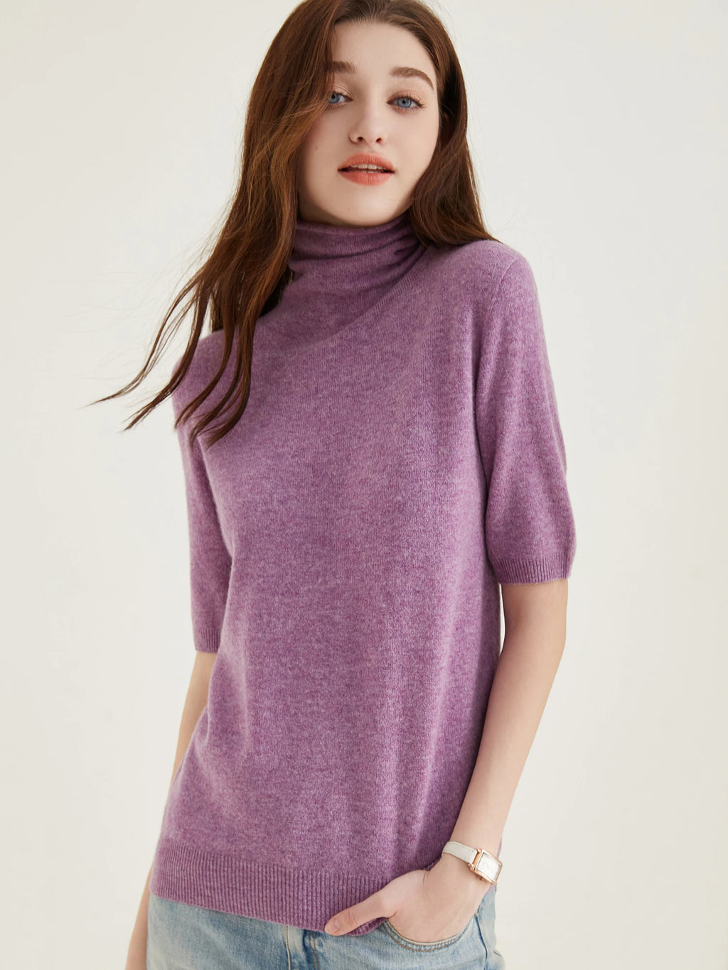 Women's Knit Tops Short Sleeve Fashion Women Sweaters New 100% Merino Wool Knitwears Vintage Sweater Turtleneck Pullover Clothes Dsers