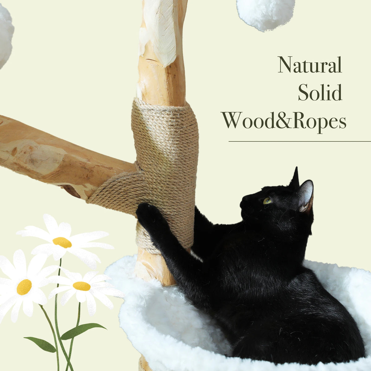 Flower Cat Tree with Wicker Basket Bed