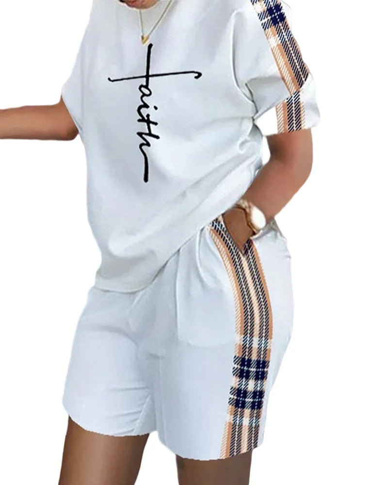 Women's Printed Round-Neck Top and Pants Set