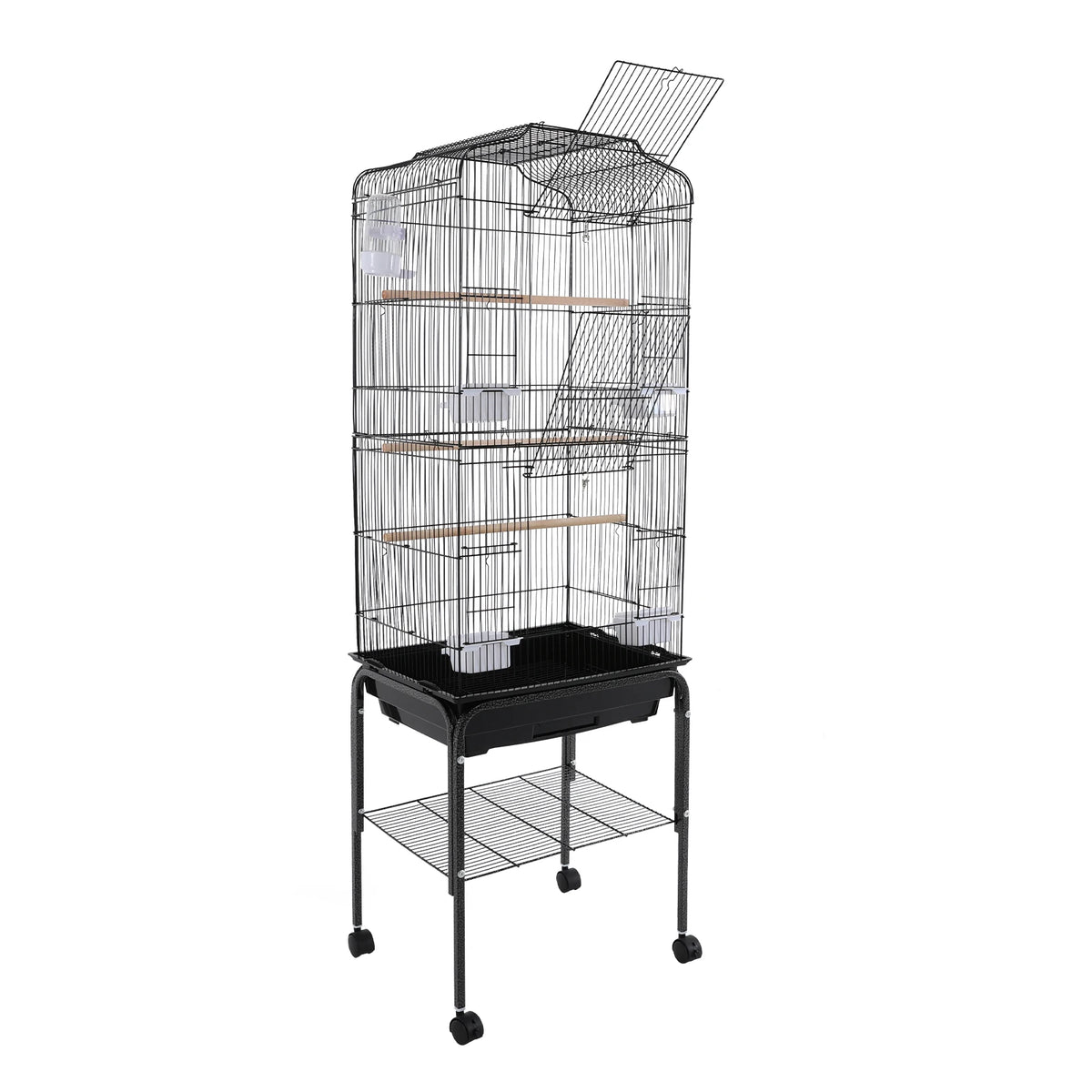 Bird Cage with Rolling Stand & Feeding Bowls