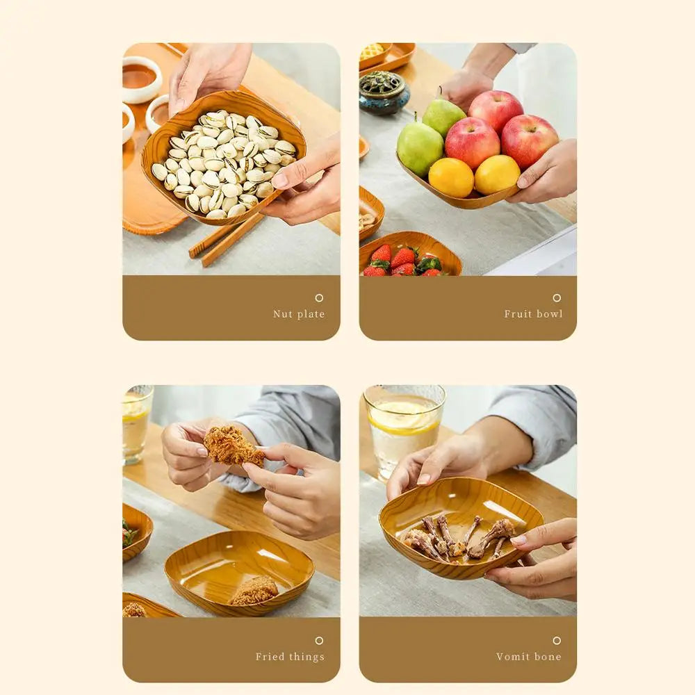 Wood-Grain PP Square Plates — Assorted Packs