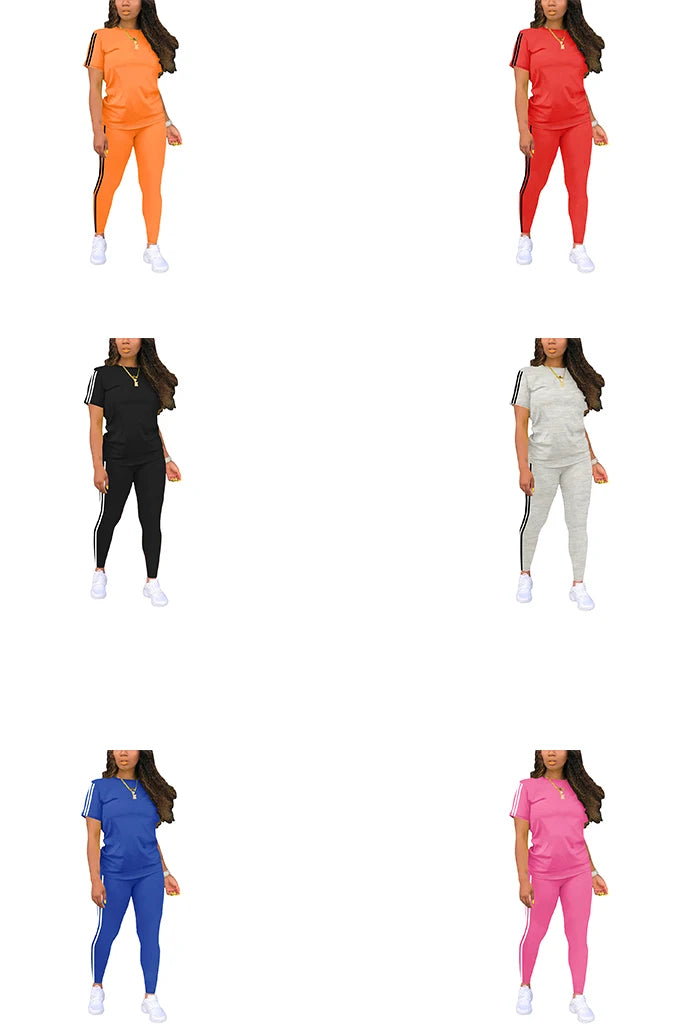 Side-Stripe Short-Sleeve Top & Pants Set