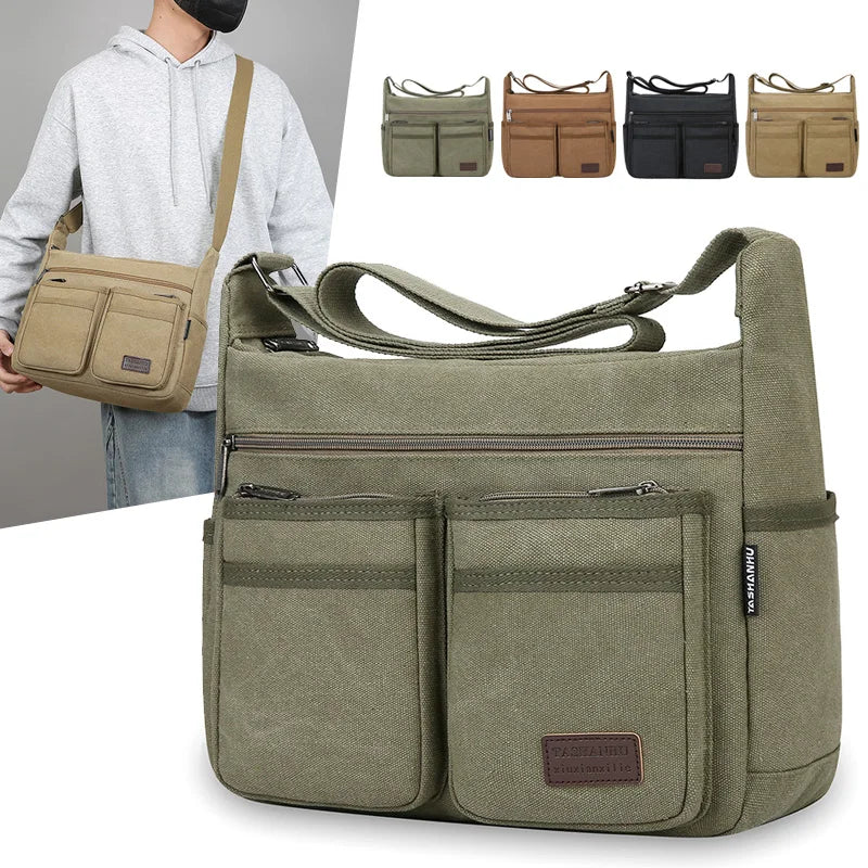 Canvas Crossbody Bag with Zipper Pockets