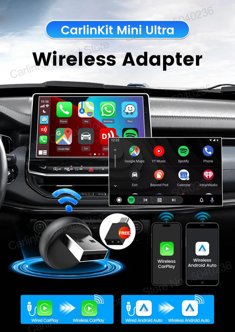 CarlinKit Mini Ultra 3 Wireless CarPlay & Android Auto Adapter