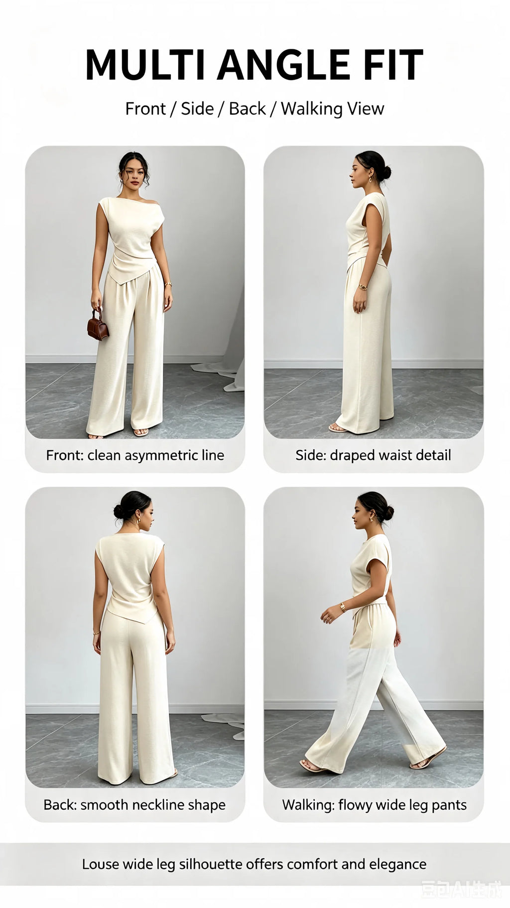 Women's Asymmetric Top and Wide-Leg Pants Set