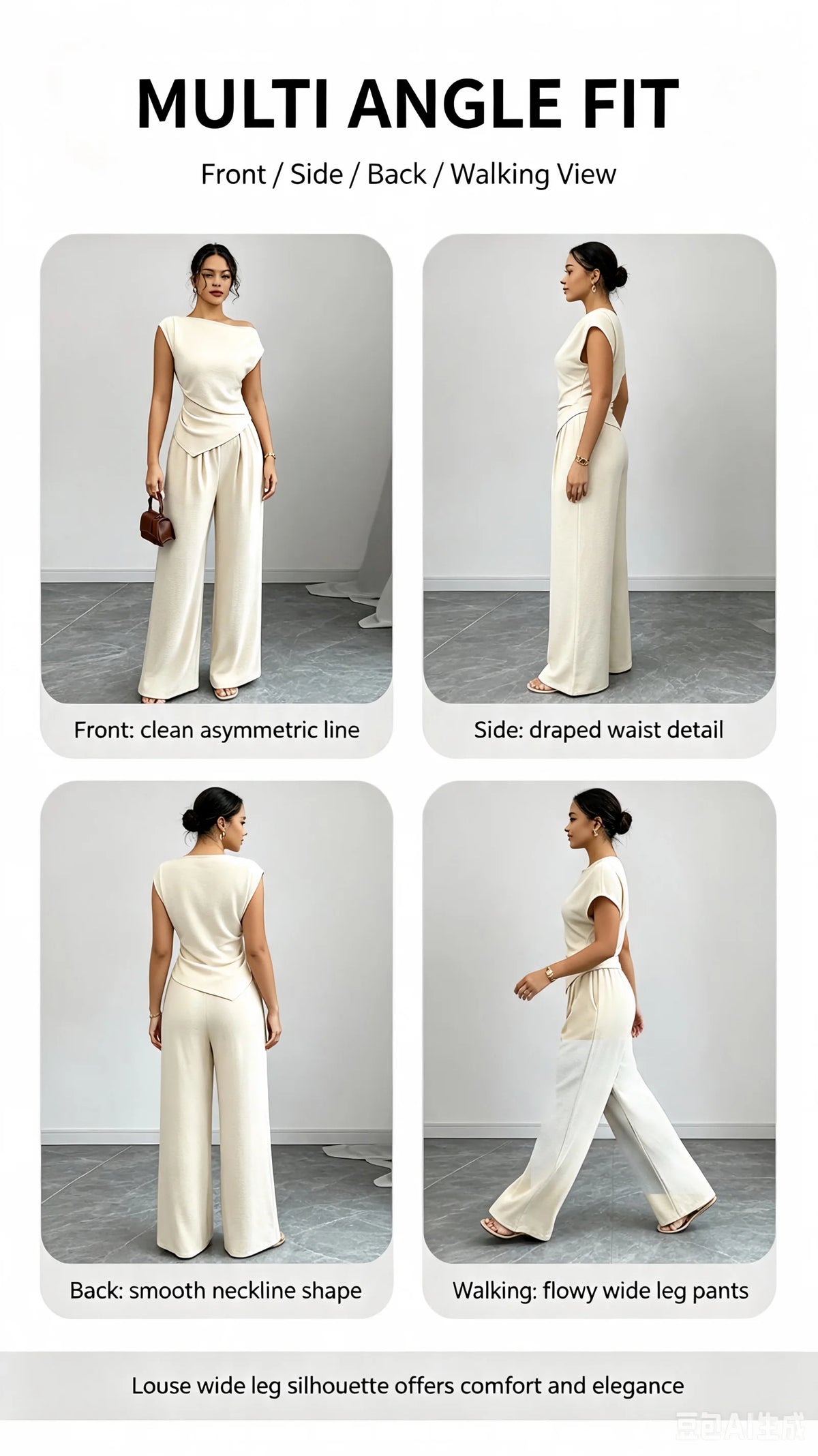 Women's Asymmetric Top and Wide-Leg Pants Set