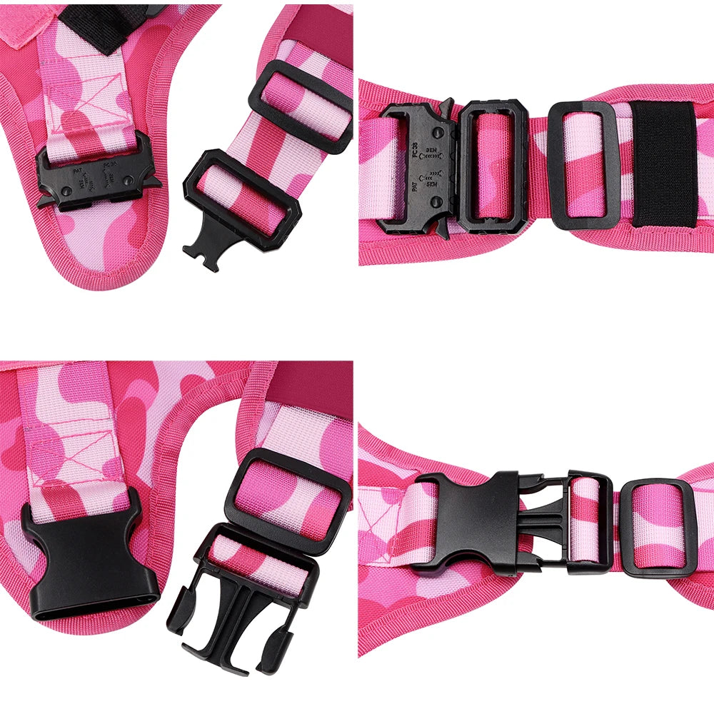 Pink Camouflage Adjustable Tactical Dog Harness