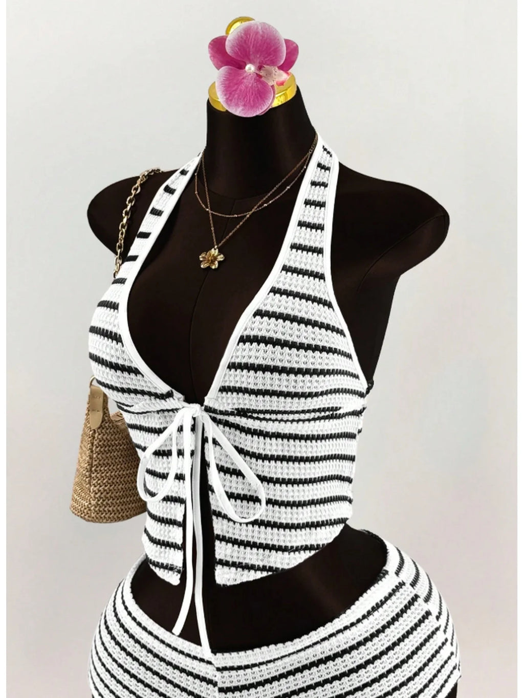 Women's Color-Block Halter Top and Shorts Set