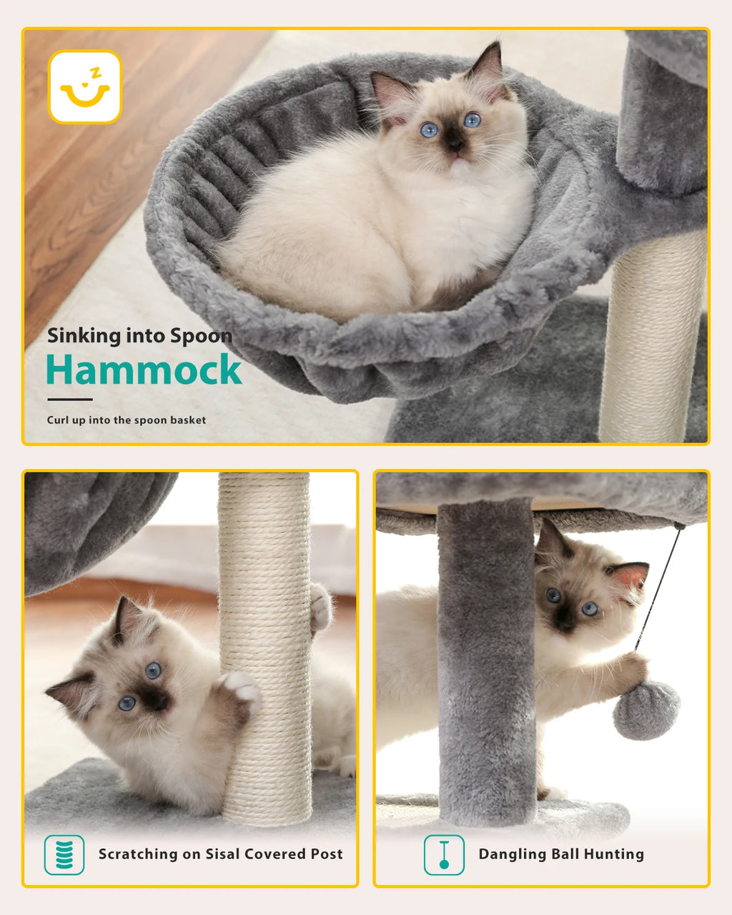 Compact Cat Tree with Removable Perch & Hammock