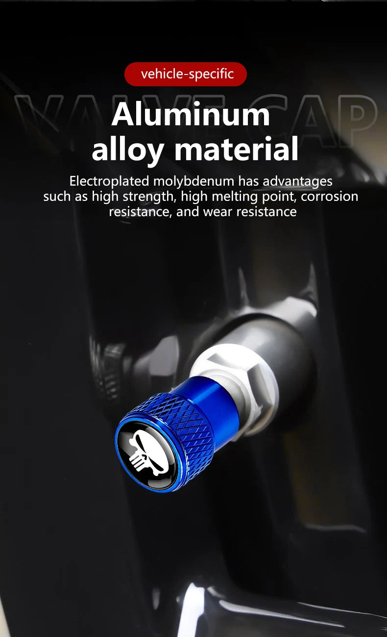 Metal Skull-Design Tire Valve Caps – Set of 4