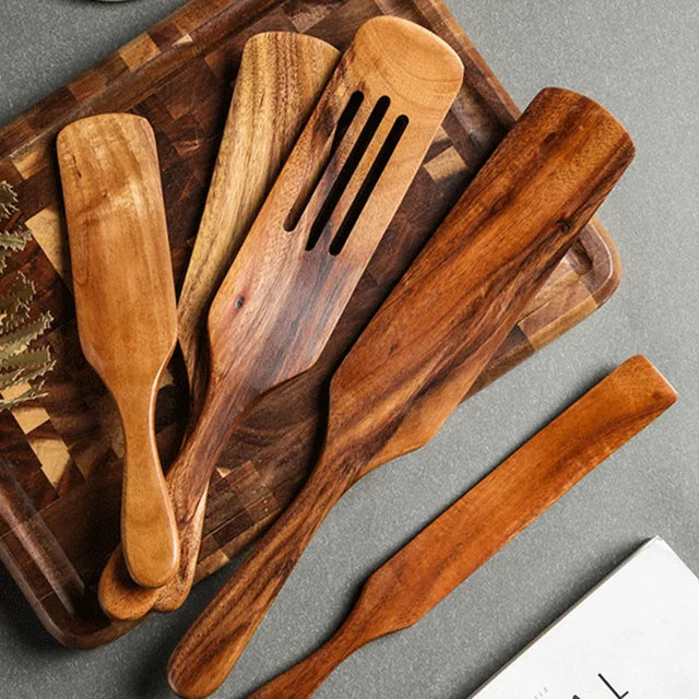 Teak Wood Cooking Utensils — Assorted Sets