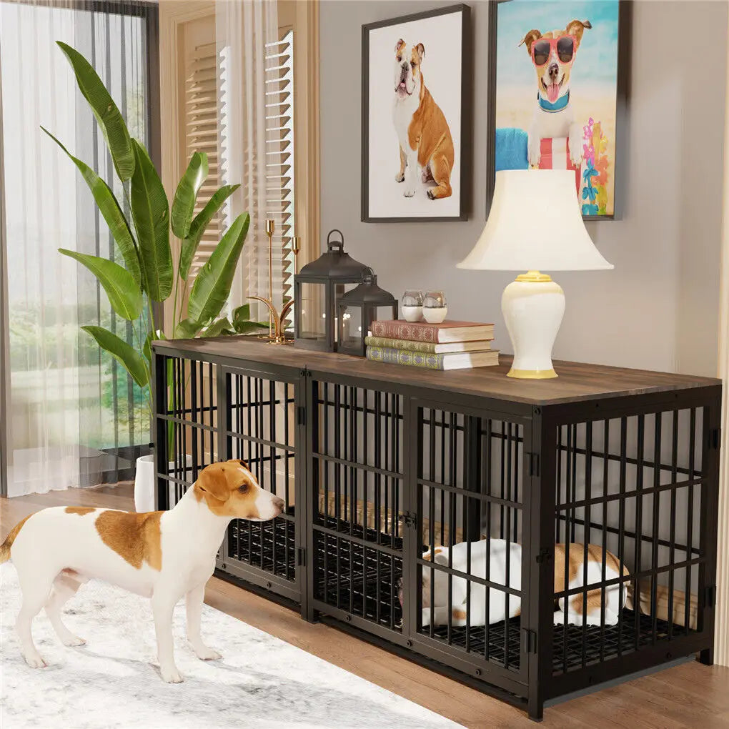 Wooden Dog Crate Furniture with Metal Frame