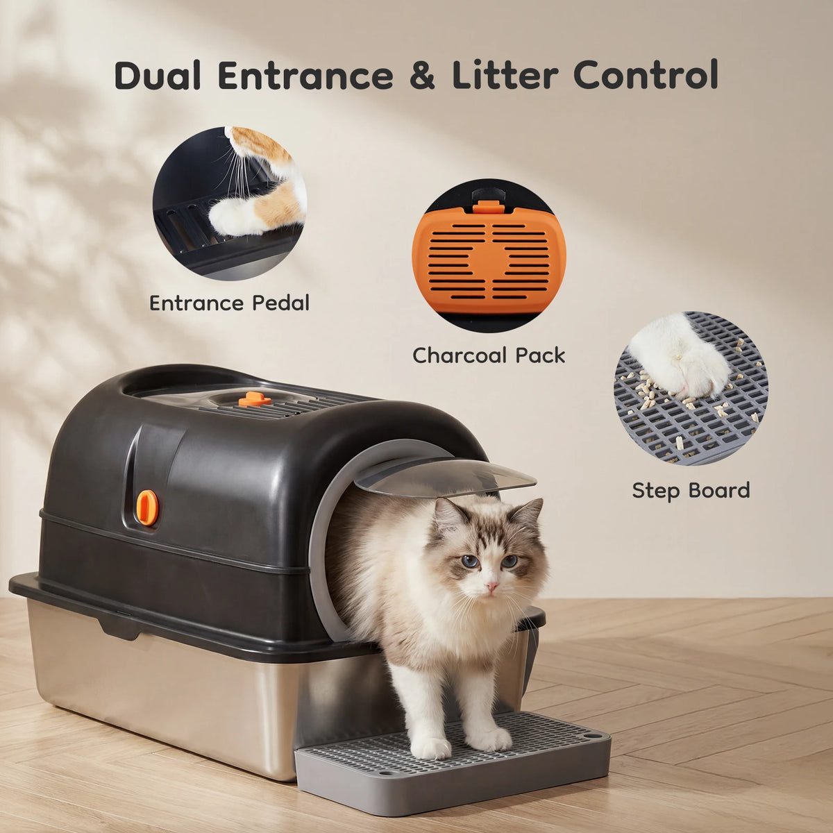 JHK 24IN Stainless Steel Cat Litter Box with Fully Enclosed 30L Large Cat Litter Box for Big Cats Cat Box Scoop and Mat Included Whispering Desires Shoppe