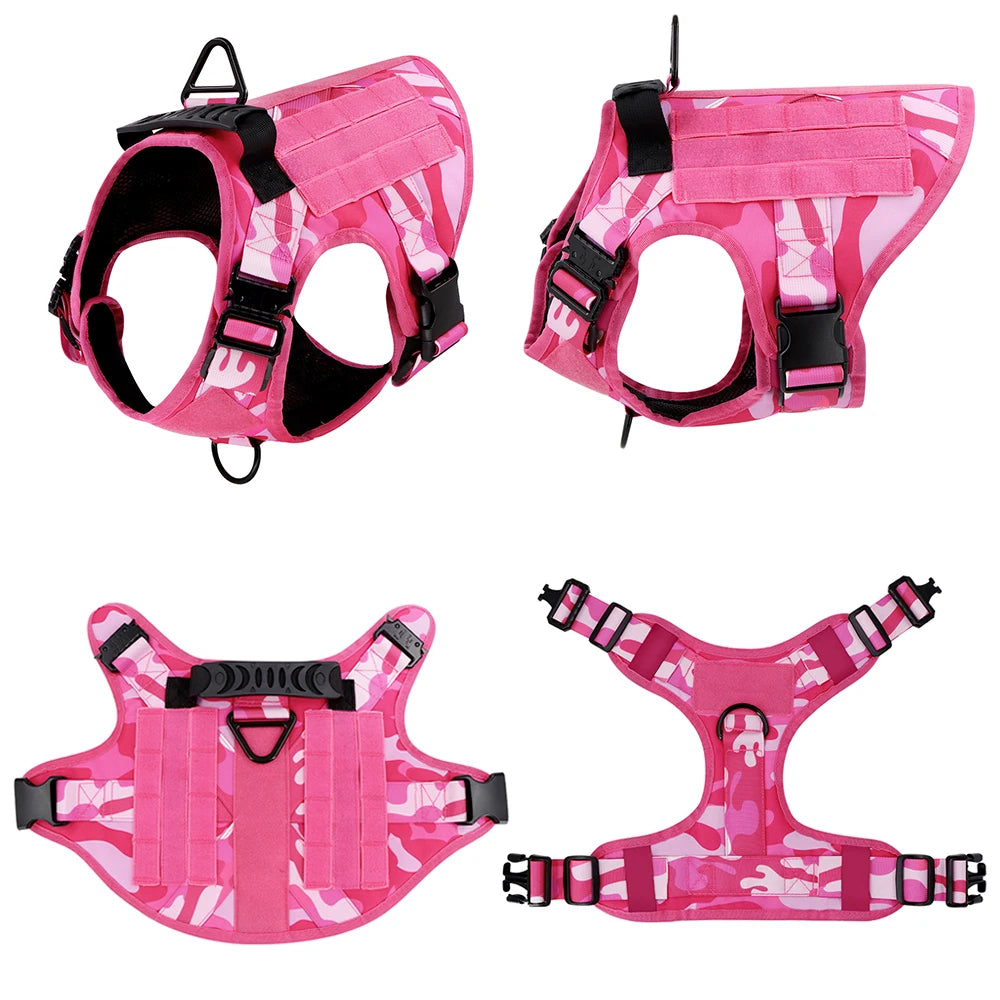 Pink Camouflage Adjustable Tactical Dog Harness
