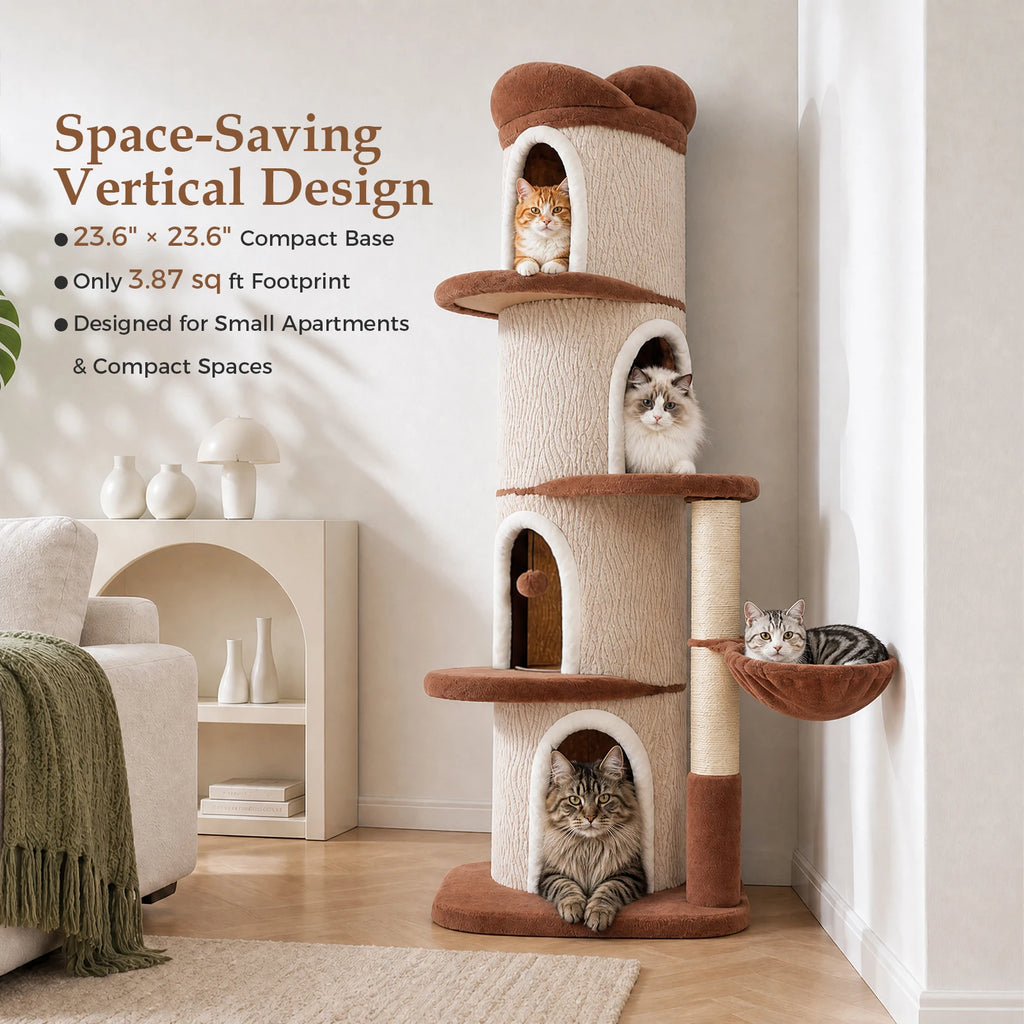 Large Cat Tree with Multiple Condos & Flower Bed