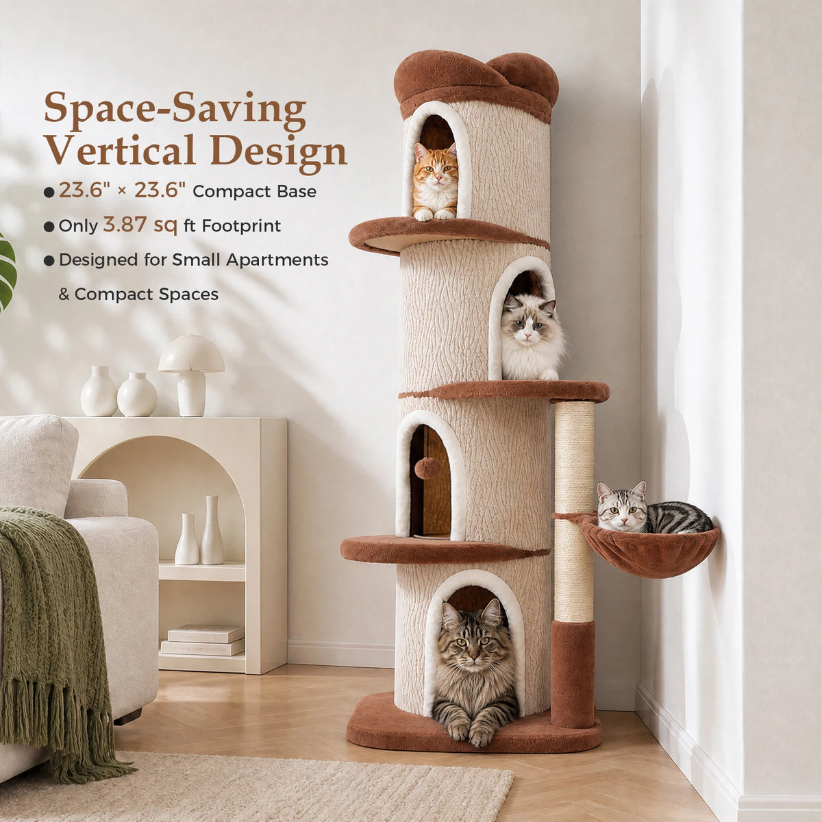 Large Cat Tree with Multiple Condos & Flower Bed