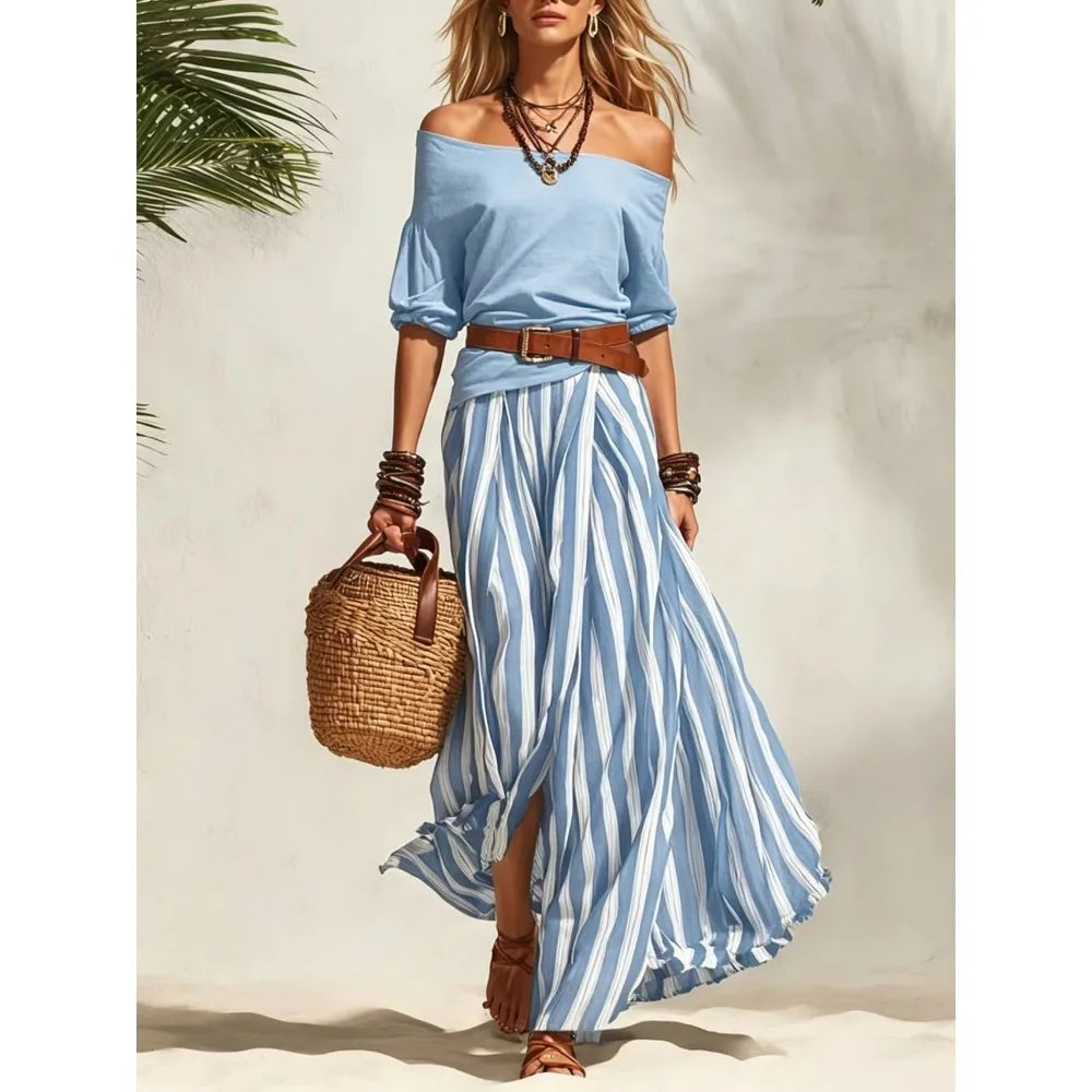 Off-Shoulder Puff-Sleeve Top & Maxi Skirt Set