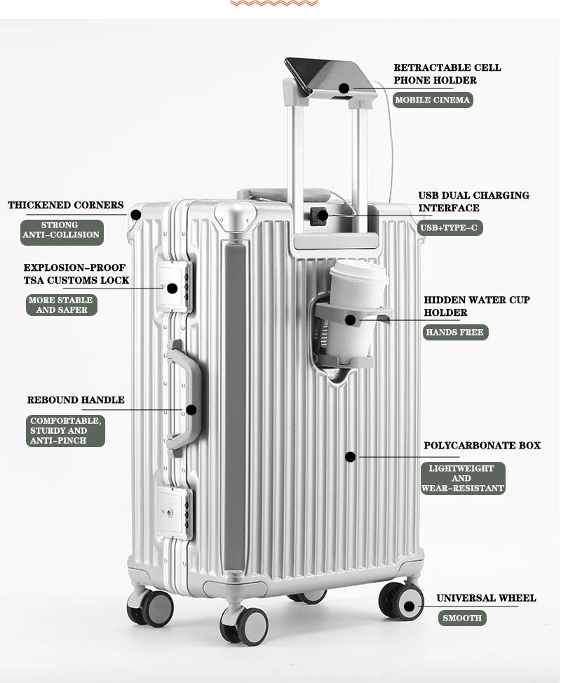 BunnyFly Suitcase Travel Suitcase Men Women 20 Carry-On Luggage Women PC Aluminum Frame Trolley Case TSA Password Lock Whispering Desires Shoppe