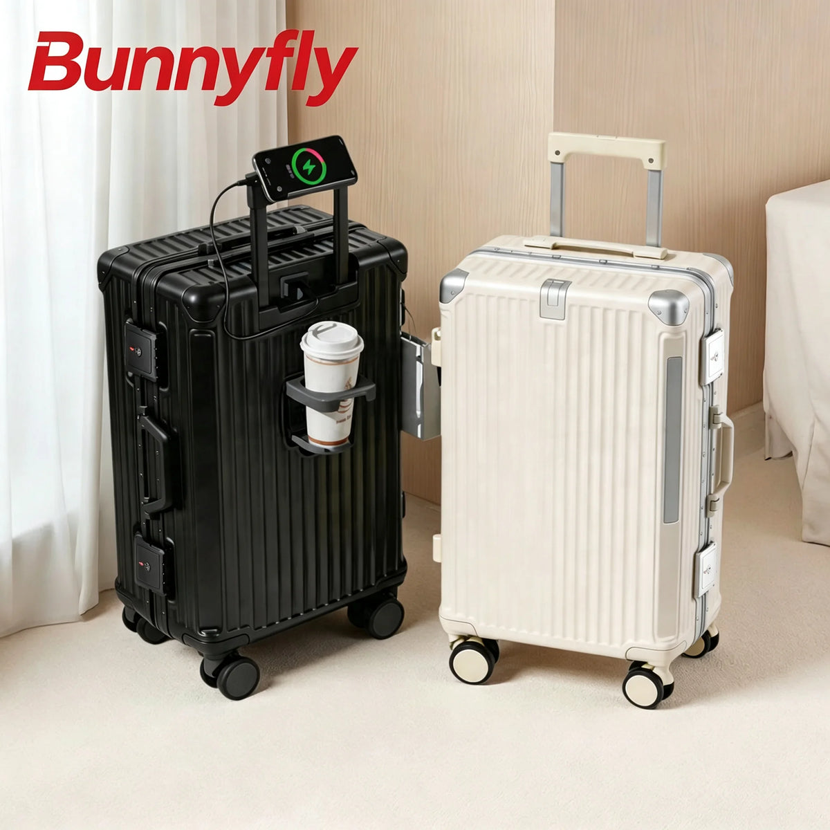 BunnyFly Suitcase Travel Suitcase Men Women 20 Carry-On Luggage Women PC Aluminum Frame Trolley Case TSA Password Lock Whispering Desires Shoppe