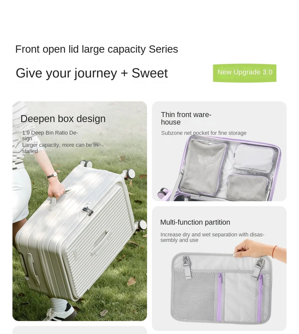 Side-Opening Lid Large Capacity Travel Suitcase Lightweight Pure PC Expandable Trolley Case 24/26/28/30inch Luggage High Quality Whispering Desires Shoppe