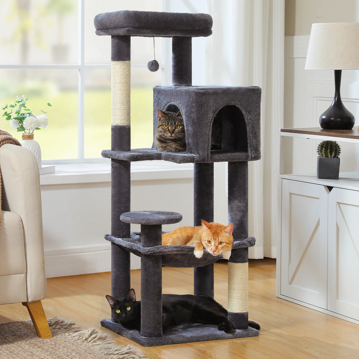 113cm Five-Level Cat Tree with Hammock & Condo
