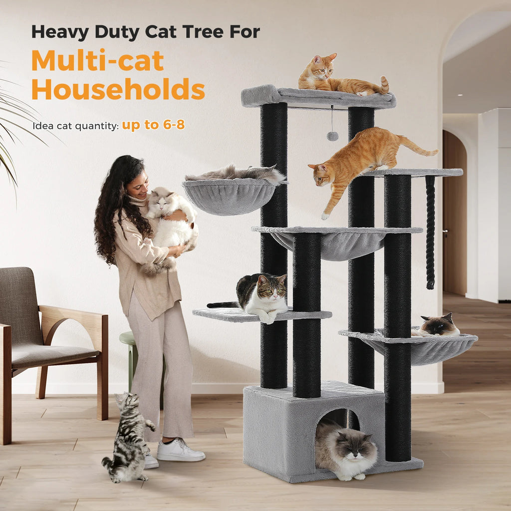 Large Cat Tree for Big Cats Robust Cat Tower with Several Levels Cat House Climbing Tree with Hammock 11 Sisal Posts Large Perch Whispering Desires Shoppe