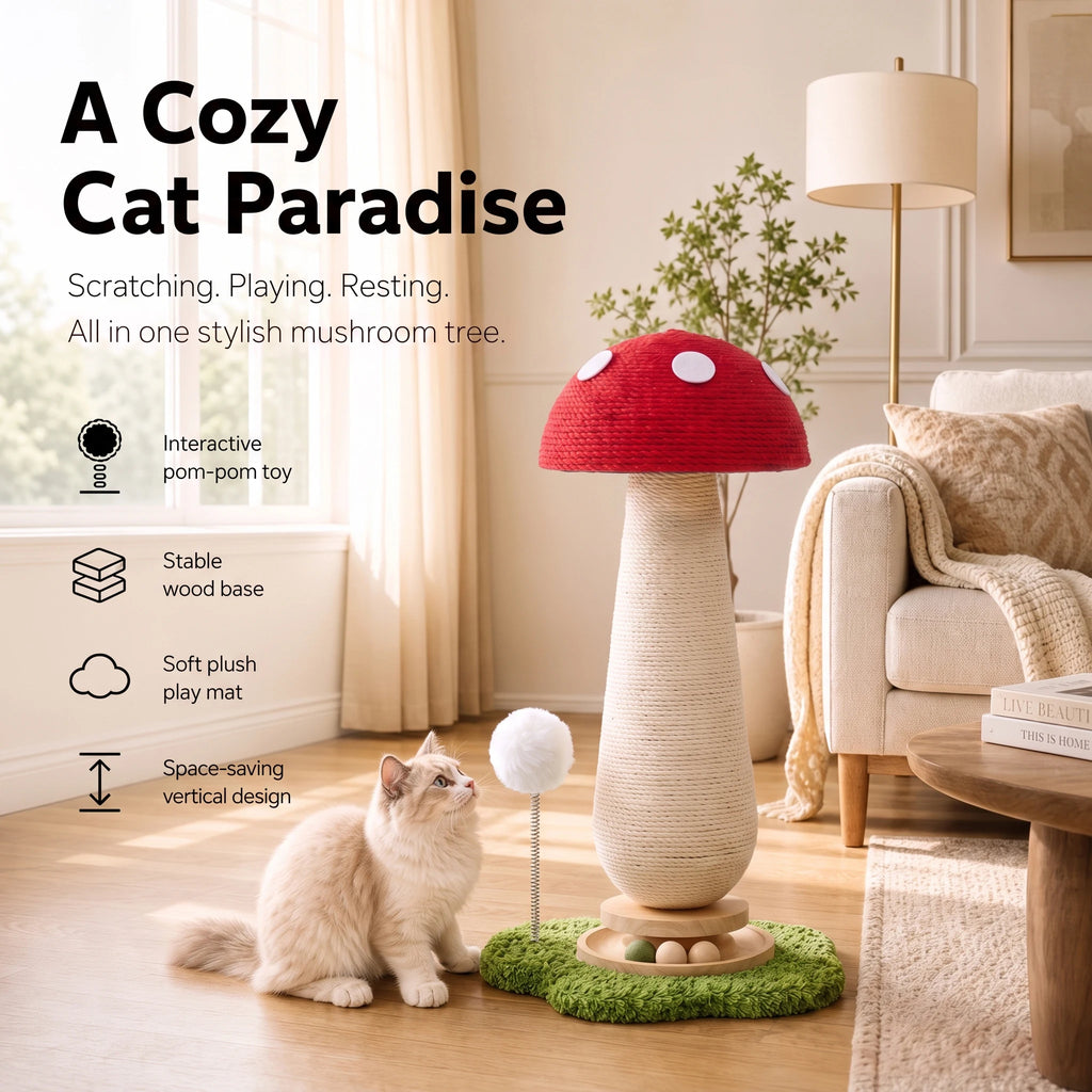 Mushroom or Carrot Cat Scratching Post with Ball Toy
