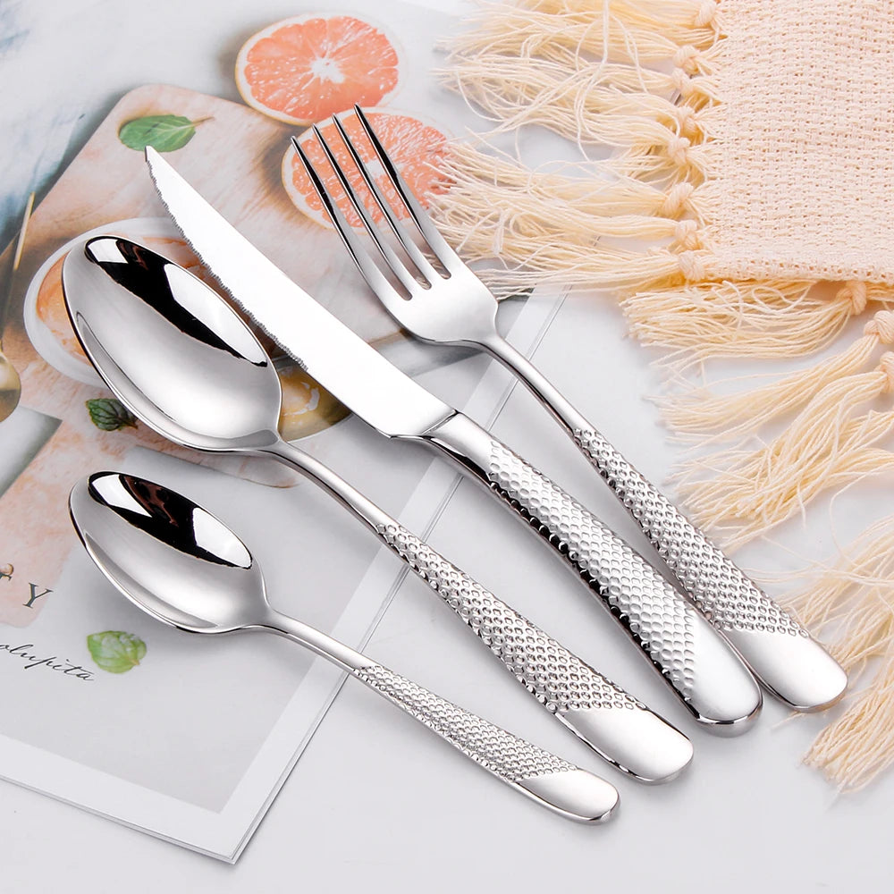Hammered-Handle Stainless Steel Flatware Sets