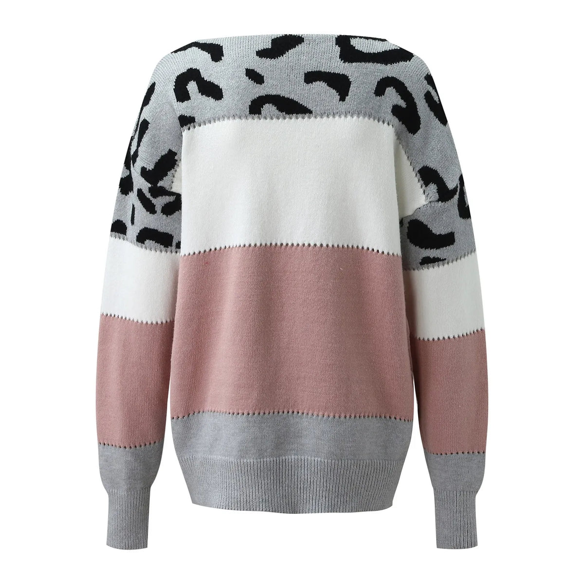 Women Sweaters Contrast Leopard Color Pullovers Loose Autumn Winter Long Sleeve Sweater Jumper Pull Femme Knitwear Oversized Dsers