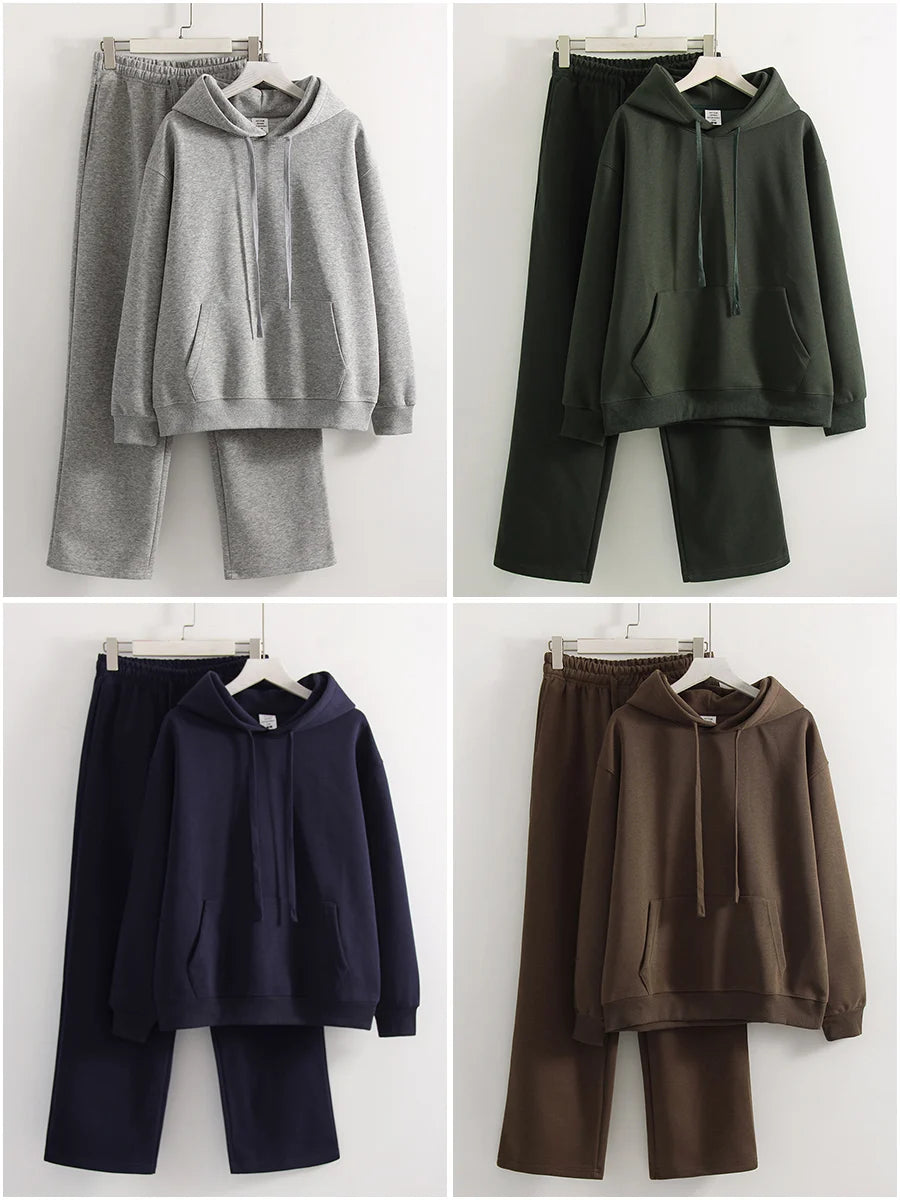 Women's Cotton-Blend Hoodie and Wide-Leg Pants Set